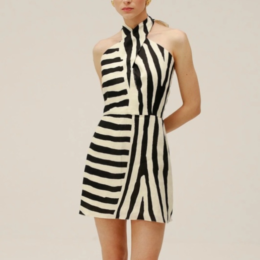 Cala de la Cruz Veneta Black and White Halter Neck Dress Small NWT